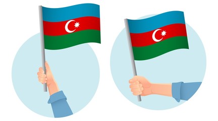 Azerbaijan flag in hand icon