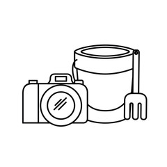 silhouette of sand bucket and camera photographic