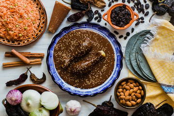 Obraz na płótnie Canvas Mole Mexicano, Poblano mole ingredients, mexican spicy food traditional in Mexico