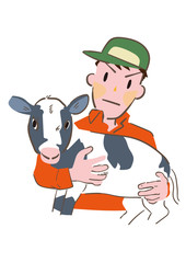 養牛所で働く若い労働者　イラスト