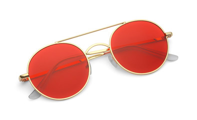 Folded Gold Frame Red Lens Sunglasses