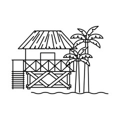 silhouette of house on the beach with white background