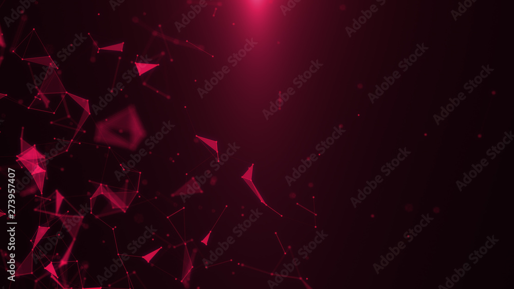 Poster poligonal neon background. microscopic bloody network. abstract triangular forms. geometric network 