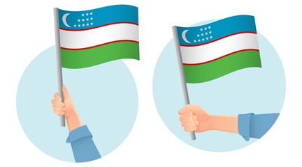 Uzbekistan flag in hand icon