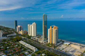 Aerial photo Armani Casa luxury beachfront skyscraper in Sunny Isles Beach Florida