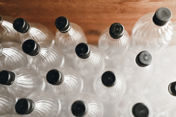 abstract transparent plastic bottles, close-up view