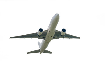 Airplane takes off from international airport isolated on white background