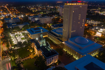 Florida State Capitol Building shot with a drone at night