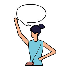 woman with bag waving hand talk bubble