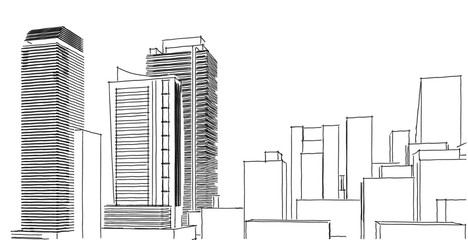Obraz premium 3D illustration architecture building perspective lines.