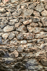 Background from the ancient rough stone on the medieval facade of the monastery of Khor Virap in Armenia