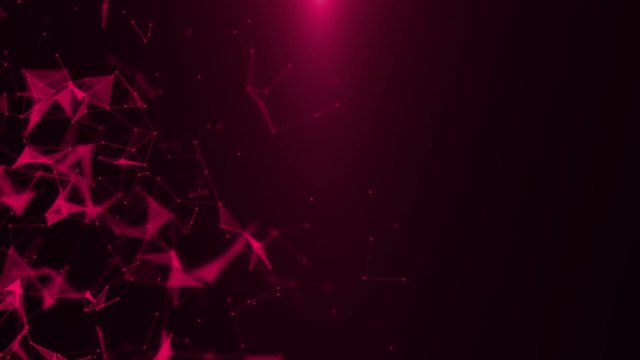 Poligonal neon background. Microscopic bloody network. Abstract triangular forms. Geometric motion design footage. VJ backdrop for presentation or intro. 3D animation