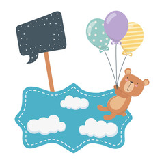 Teddy bear cartoon and balloons design