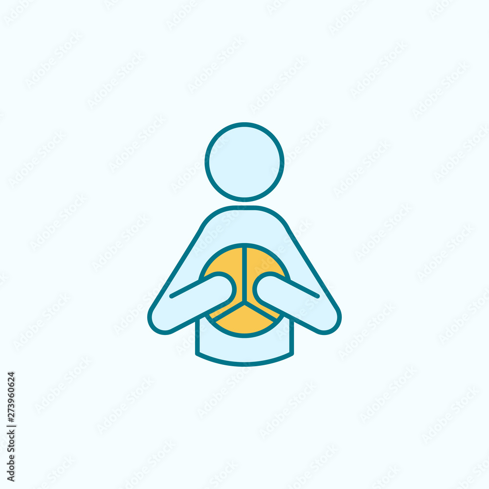 Poster man and peace sign field outline with color element icon