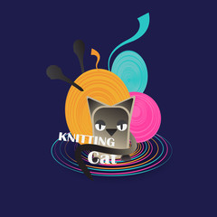 Knitting cat, cute creative logotype for web and print