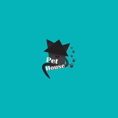 Pet shop logotype, creative logo for cats store, with black cat.