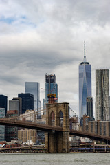 The Brooklyn Bridge looking onto Manhattan island