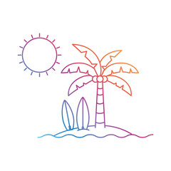 silhouette of palm tree with surfboard in white background