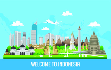 Vector color Flat design, Illustration of Indonesia Icons and landmarks - 273963039