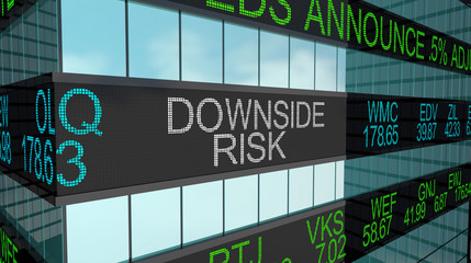 Downside Risk Warning Stock Market Ticker Words 3d Illustration