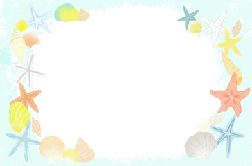 夏の貝殻とヒトデのデザインフレーム