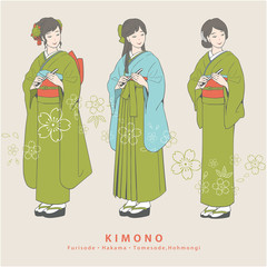 着物姿の女性（振袖・袴・色留袖）