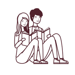 couple sitting with book in hands