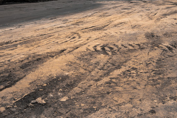 Construction pavement with many wheel prints