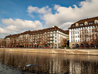 Fototapeta na wymiar City view of Zurich along Limmat river in Switzerland