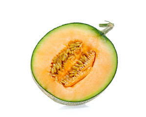 cantaloupe melon slices isolated on white background