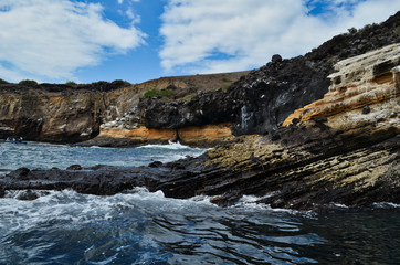 Fototapeta na wymiar Coastal Erosion of Sandstone and Volcanic Shore in Galapagos Islands Ecuador