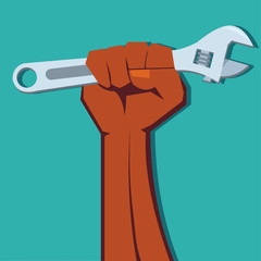 hand holding adjustment wrench isolated for worker symbol concept vector illustration