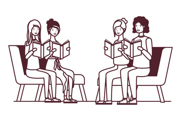 group of people sitting on chair with book in hands