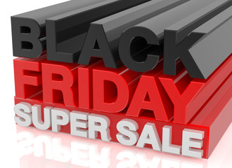 BLACK FRIDAY SUPER SALE word on white background 3d rendering