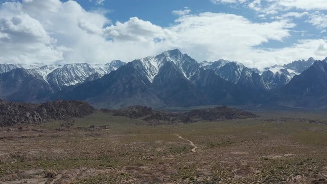 Aerial view of Mount Whitney from Alabama Hills in California 