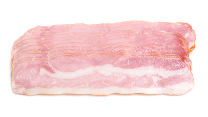 Fresh sliced bacon on white background