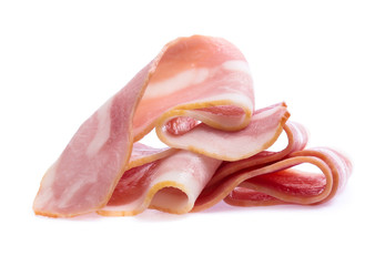 Fresh sliced bacon on white background