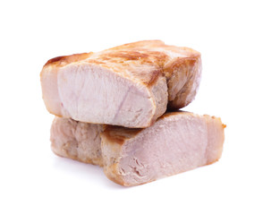 roasted pork slices isolated on white background