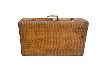 luggage travel bag made from bamboo weave can use for travel vacation concept isolated on white background