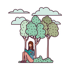 young woman in landscape with trees and plants