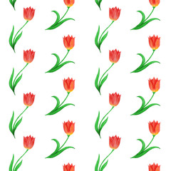 Simple seamless pattern of tulips on a white background.