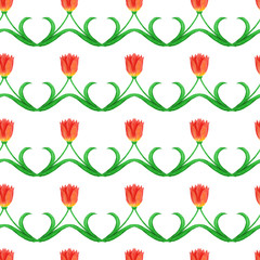 Materiał do szycia Simple seamless pattern of tulips isolated on a white background. Abstract floral ornament.