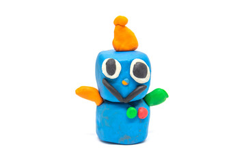 Play dough robot on white background. Handmade clay plasticine