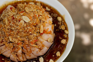 Santol with sweet spicy sauce. Santol fruit or cotton fruit, is a tropical fruit grown in Southeast Asia. It has a sour taste.