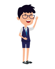 happy student boy with glasses