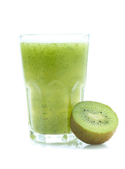kiwi smoothie isolated on white background  in glass