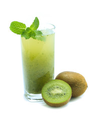 kiwi smoothie isolated on white background  in glass