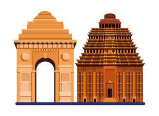 Obraz premium indian building monuments icon cartoon