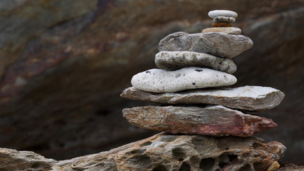 balancing of sea stone, rock, pebble and coral stack tower