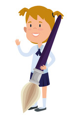 happy student girl painting with paintbrush